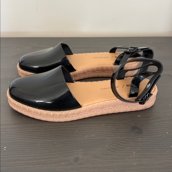 Melissa + Jason Wu jelly espadrille sandals black and beige ankle size 7 - Picture 12 of 14